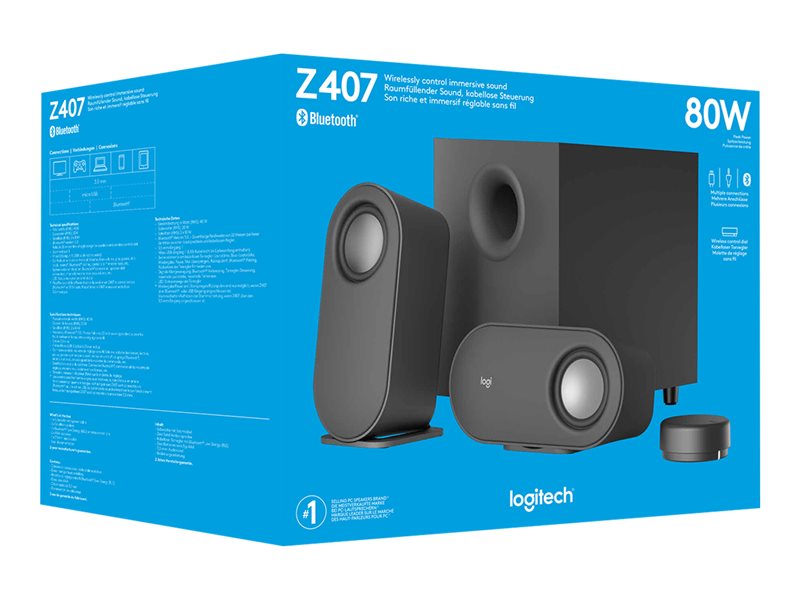Logitech 980-001348  Logitech Haut-parleurs pour ordinateur Z407 Bluetooth  avec caisson de basses et commande sans fil