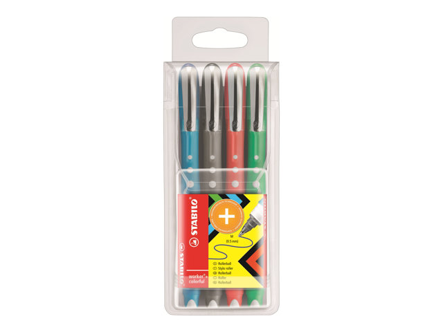 Stabilo Worker Colorful Rollerball Pen Black Red Blue Green Pack Of 4