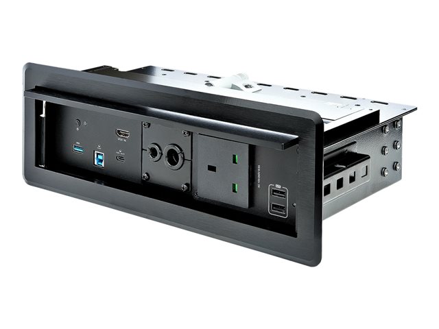 Image of StarTech.com Conference Room Docking Station with Power/Charging; Table Connectivity AV Box, Universal USB-C Laptop Dock, 60W PD, 4K HDMI, USB Hub, Audio, 1x AC Outlet, 2xUSB Charge Ports - Works w/ Zoom & Teams (KITBXDOCKPUK) - docking station - USB-C - 