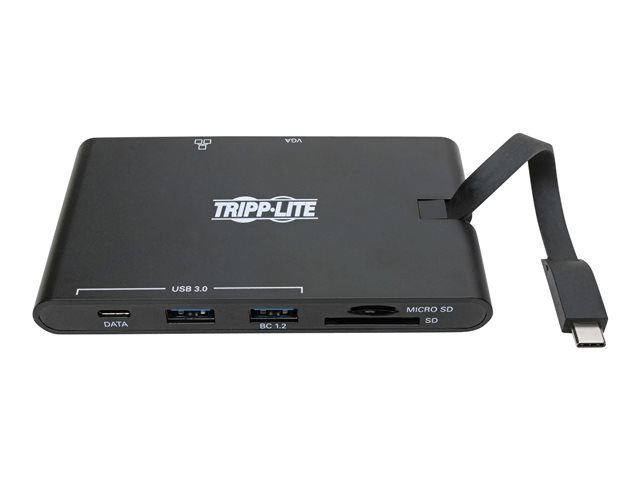 Image of Tripp Lite USB-C Laptop Docking Station - HDMI, VGA, GbE, 4K @ 30 Hz, Thunderbolt 3, USB-A, USB-C, PD Charging 3.0, Black - docking station - USB-C 3.1 / Thunderbolt 3 - VGA, HDMI - 1GbE