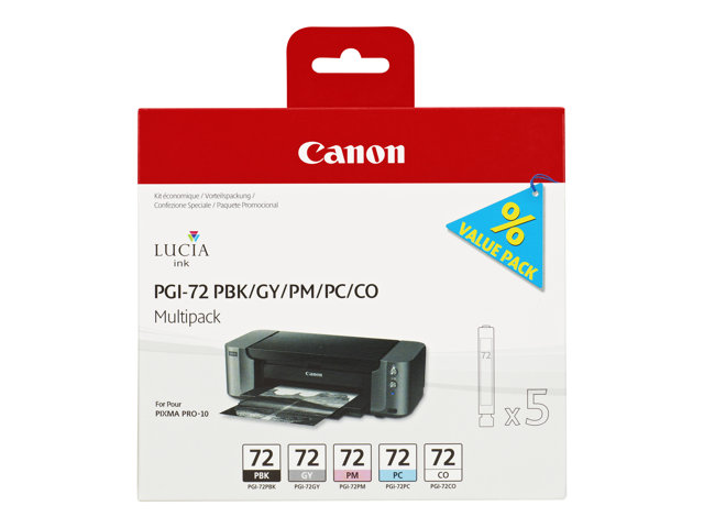 Image of Canon PGI-72 PBK/GY/PM/PC/CO Multipack - 5-pack - grey, photo black, photo cyan, photo magenta, chroma optimiser - original - ink tank