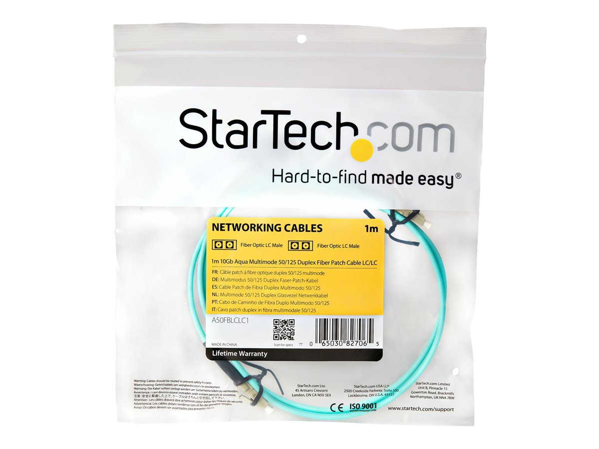StarTech.com 1m (3ft) LC/UPC to LC/UPC OM3 Multimode Fiber Optic Cable, Full Duplex 50/125Âµm Zipcord Fiber Cable, 100G Networks, LOMMF/VCSEL, <0.3dB Low Insertion Loss - LSZH Fiber Patch Cord - patch kabel - 1 m - 1 m - vodě - barva – foto 3