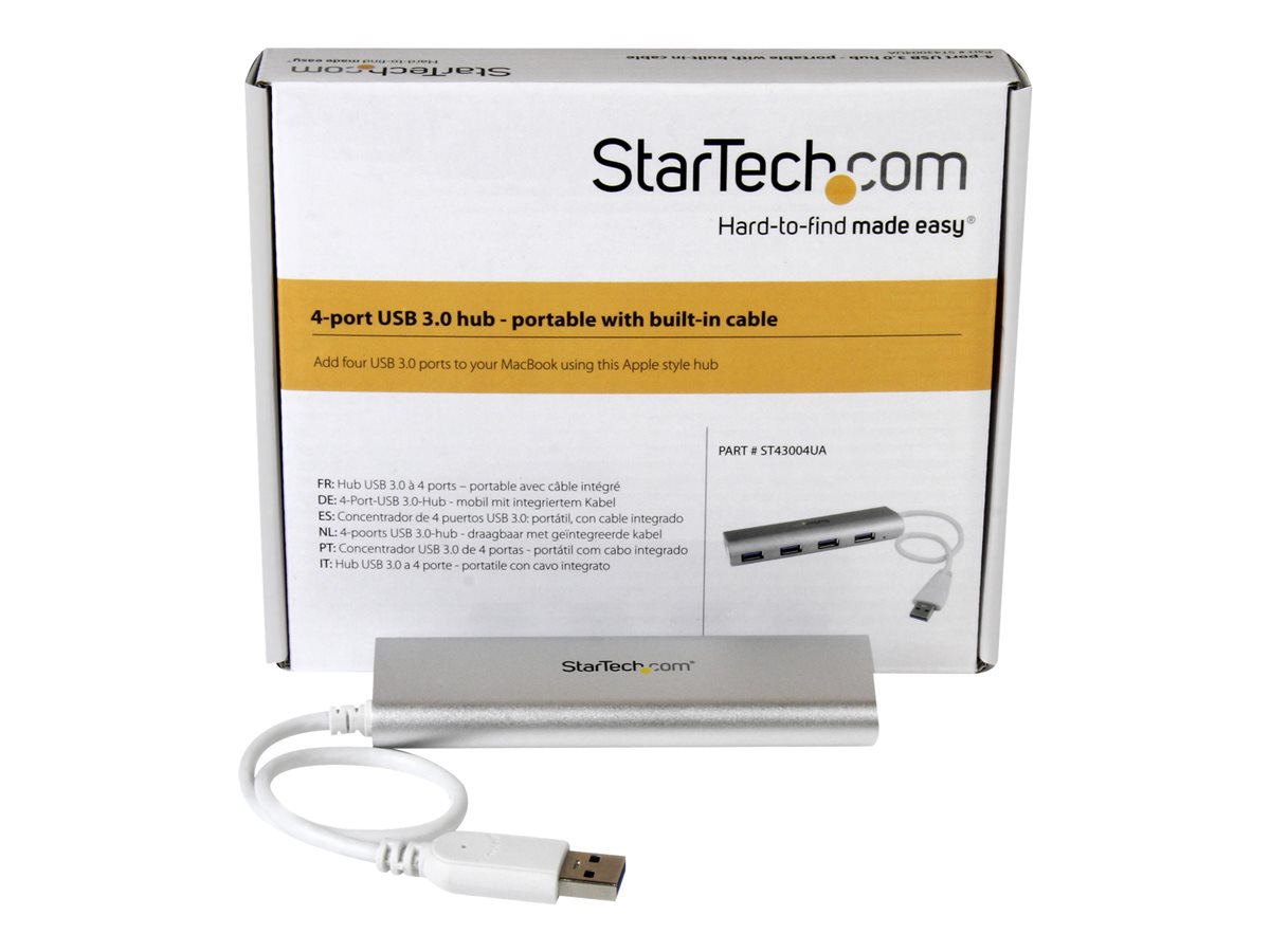 StarTech.com 4 Port Portable USB 3.0 Hub with Built-in Cable - Aluminum and Compact USB Hub (ST43004UA) - rozbočovač - 4 porty – foto 8