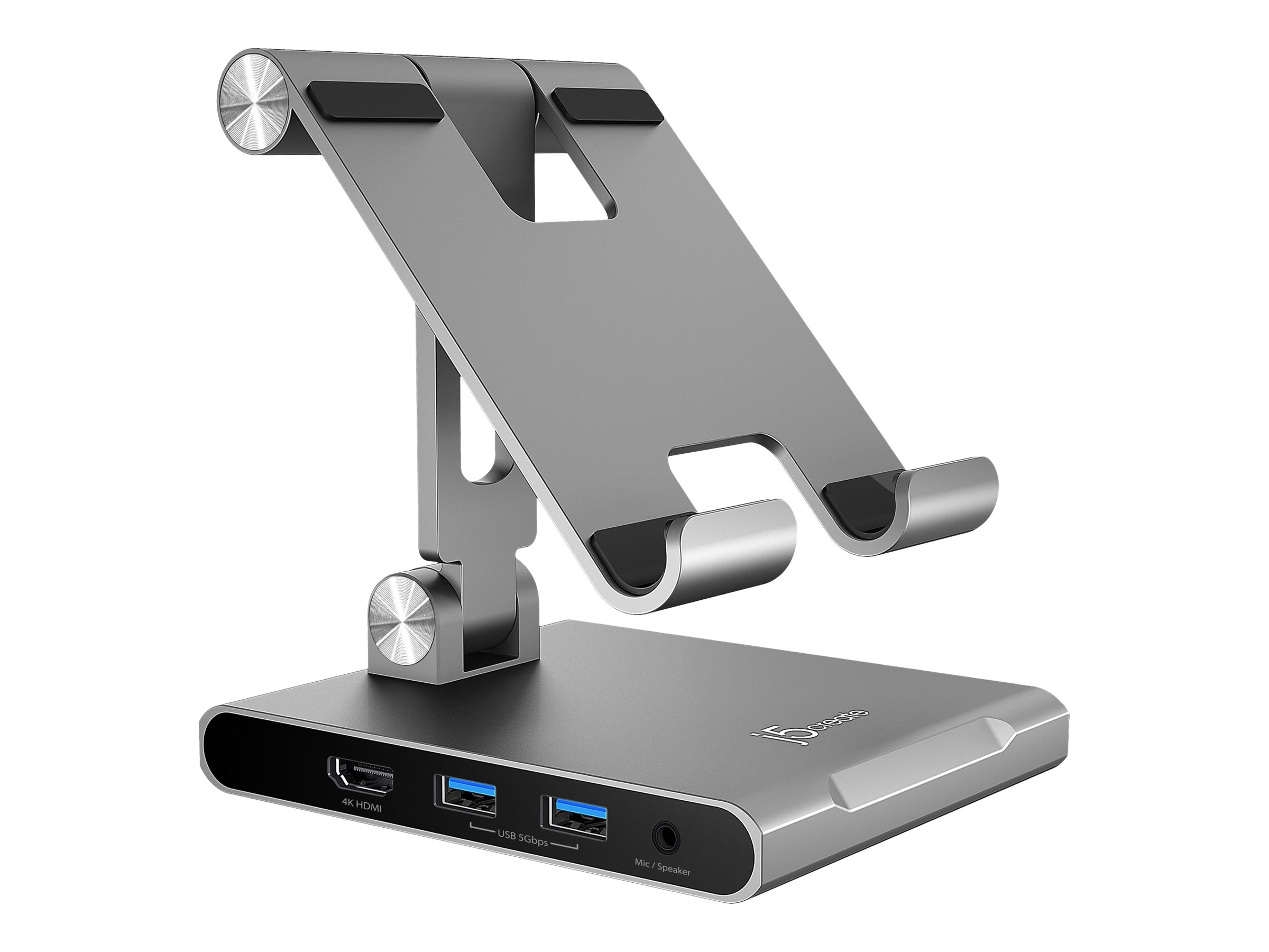 j5create JTS224 docking station + multi-angle tablet stand USB-C Product shot Left-angle 79900