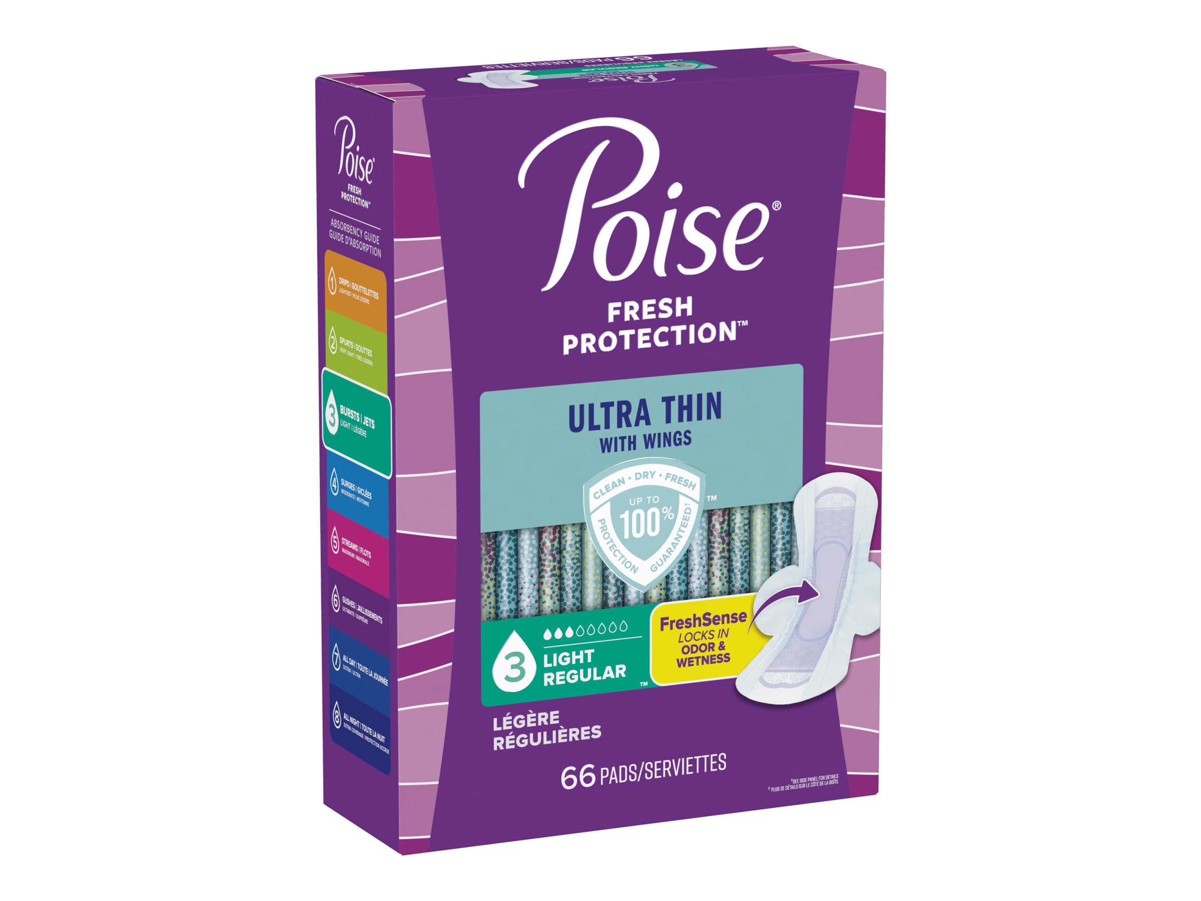 Poise Ultra Thin Regular Length Incontinence & Postpartum Pads With Wings - Light Absorbency - 66 Count