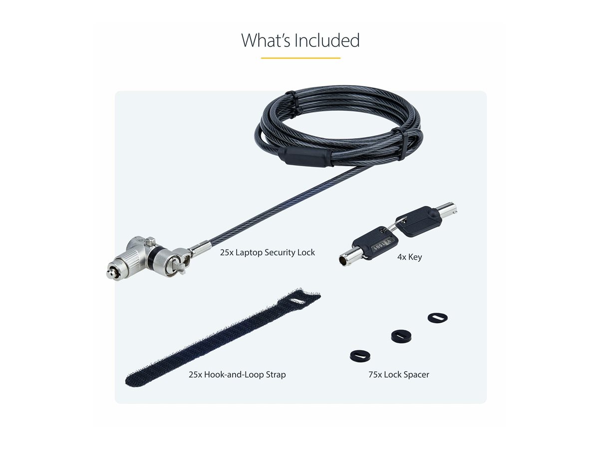StarTech.com 25-Pack Universal Laptop Lock 6.6ft, Keyed Alike Locking Cable, Security Cable, Compatible w/Noble Wedge/Nano/K-Slot, Anti-Theft Cut-Resistant Cable - TAA - bezpečnostní kabelový zámek - kompatibilní s TAA – foto 3
