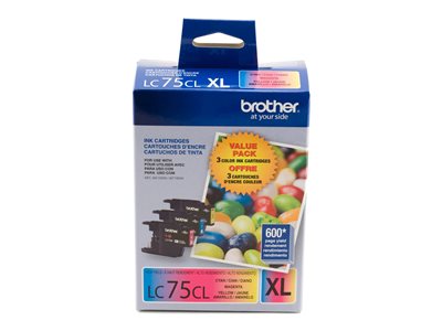 Brother LC75CL XL 3-pack High Yield yellow, cyan, magenta original hanging box 