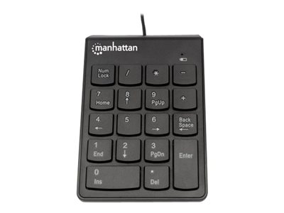 Manhattan Numeric Keypad, Wired, USB-A, 18 Full Size Keys, Black, Membrane Key Switches, Windows and Mac, Three Year Warranty, Blister