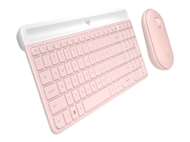Logitech Slim Wireless Combo MK470 keyboard and mouse set QWERTY English rose Input Product shot Left-angle 79450
