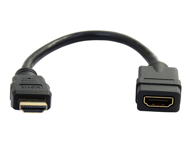Image of StarTech.com 6 in HDMI Extension Cable, Short HDMI Cable Male to Female, 4K HDMI Cable Extender, 4K 30Hz UHD HDMI Port Saver M/F, High Speed HDMI 1.4, 10.2Gbps Bandwidth, 30AWG, Black - HDMI Dongle Extender - HDMI cable - 15 cm