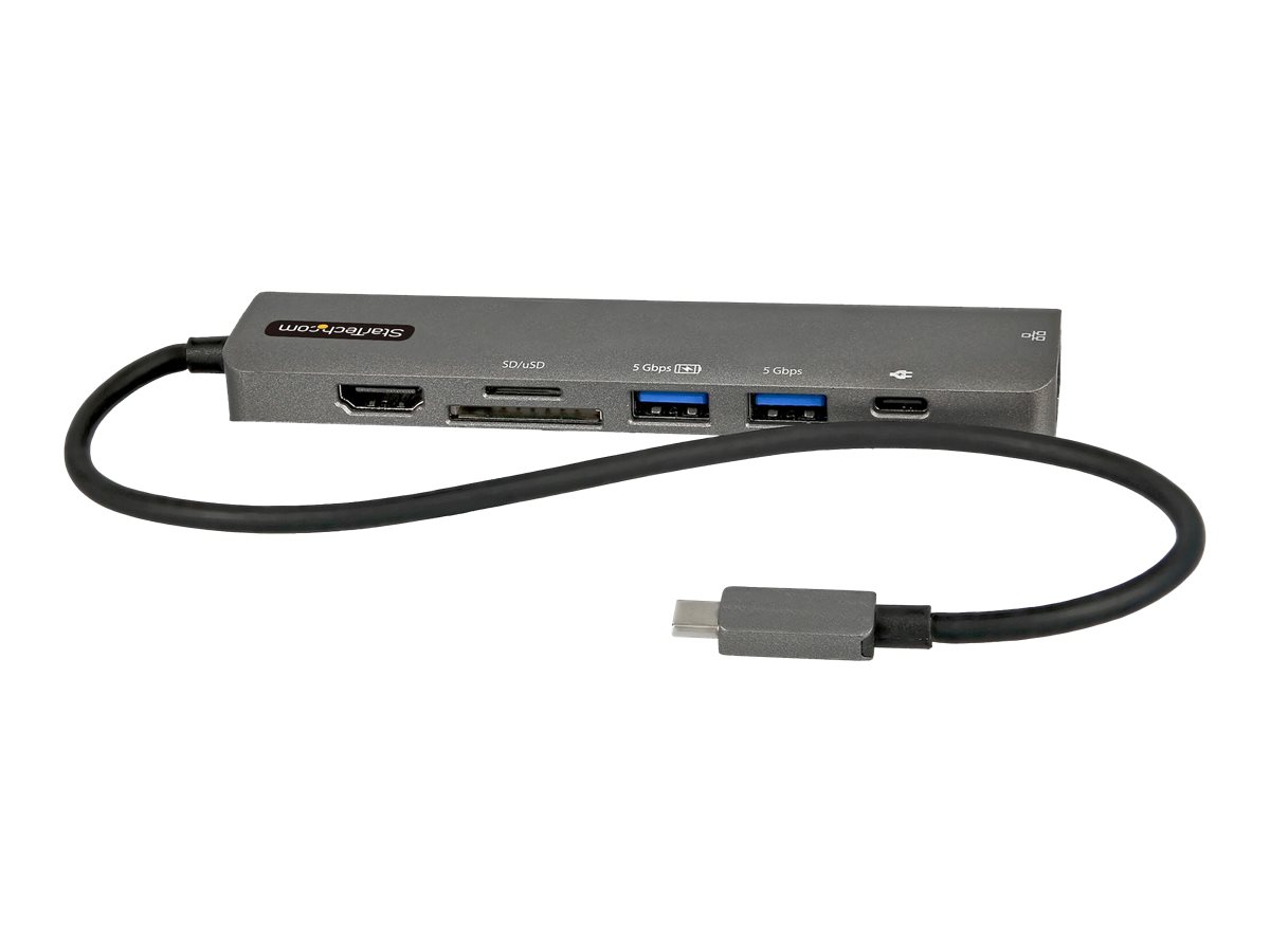 StarTech.com USB C Multiport Adapter, USB-C to 4K 60Hz HDMI 2.0, 100W Power Delivery Pass-through, SD/MicroSD, 2-Port USB 3.0 Hub, GbE, USB Type-C Mini Dock, 12&quot; (30cm) Long Attached Cable www.shi.com