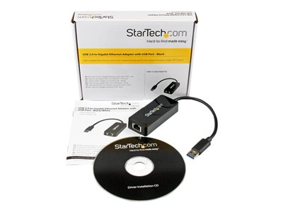 StarTech.com USB 3.0 Ethernet Adapter - USB 3.0 Network Adapter NIC with USB Port - USB to RJ45 - USB Passthrough (USB31000SPTB) - Network adapter - USB 3.0 - Gigabit Ethernet - black - for P/N: TB33A1C