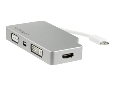 StarTech.com USB C Multiport Video Adapter with HDMI, VGA, Mini DisplayPort or DVI, USB Type C Monitor Adapter to HDMI 1.4 or mDP 1.2 (4K), VGA or DVI (1080p), Silver Aluminum Adapter