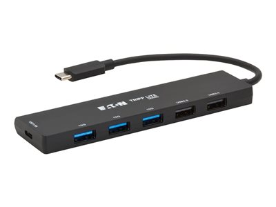 Eaton Tripp Lite series 6-Port Slim USB Hub, USB 3.2 Gen 2 and USB-A 2.0 Hub Ports, USB-C Connector with USB-A Adapter, Black