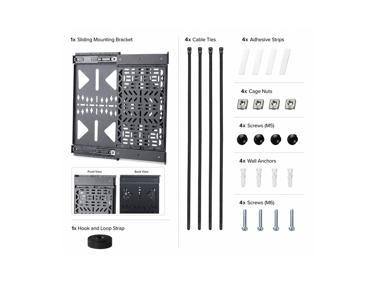 Startech montážní sada - výsuvný - pro streamer box / multimediální přehrávač - accessories mounting, 22 lbs (10 kg), behind TV, easy access - černá – foto 2