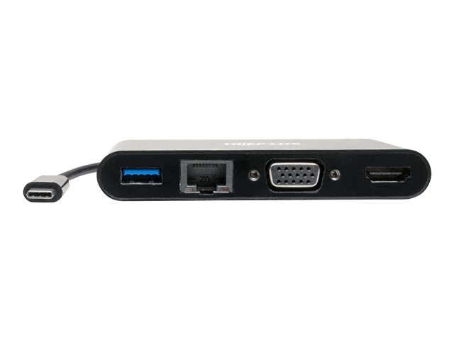 Tripp Lite USB 3.1 Gen 1 USB-C Adapter Converter Thunderbolt 3 Compatible 4K @ 30Hz - HDMI, VGA, USB-A Hub Port and Gigabit Ethernet, Black