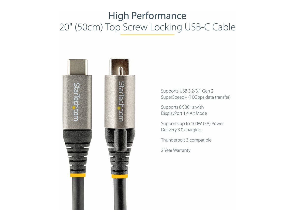 StarTech.com 20in 50cm Top Screw Locking USB C Cable 10Gbps, USB 3.1/3.2 Gen 2 Type-C Cable, 100W (5A) Power Delivery Charging, DP Alt Mode, Single Screw Lock, USB-C to C Cord - Thunderbolt 3 Compatible (USB31CCTLKV50CM) - USB kabel typ C - USB-C do USB-C - 50 cm – foto 6