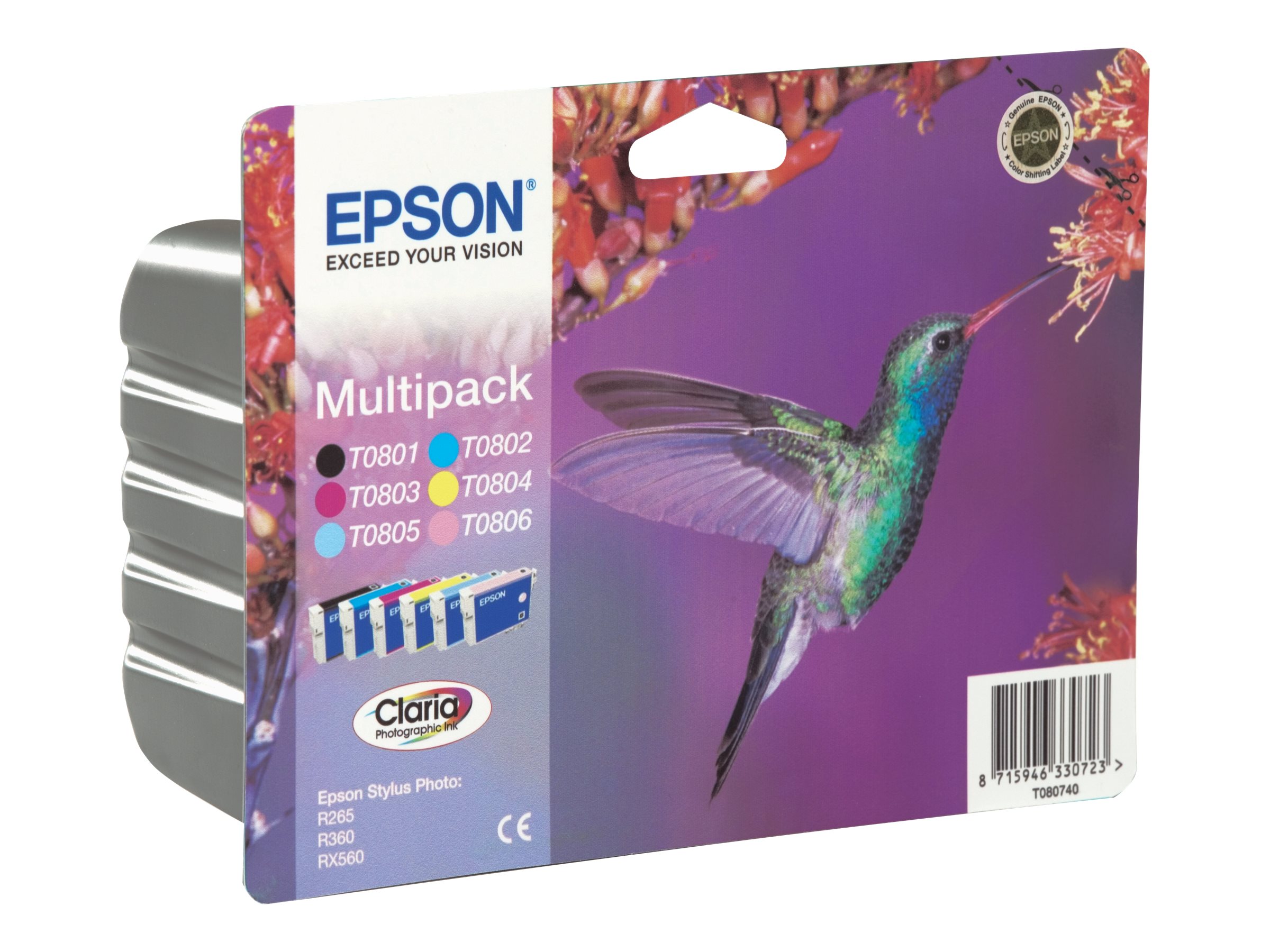 An image of Epson T0807 Multipack - black, yellow, cyan, magenta, light magenta, light cyan - original - ink cartridge