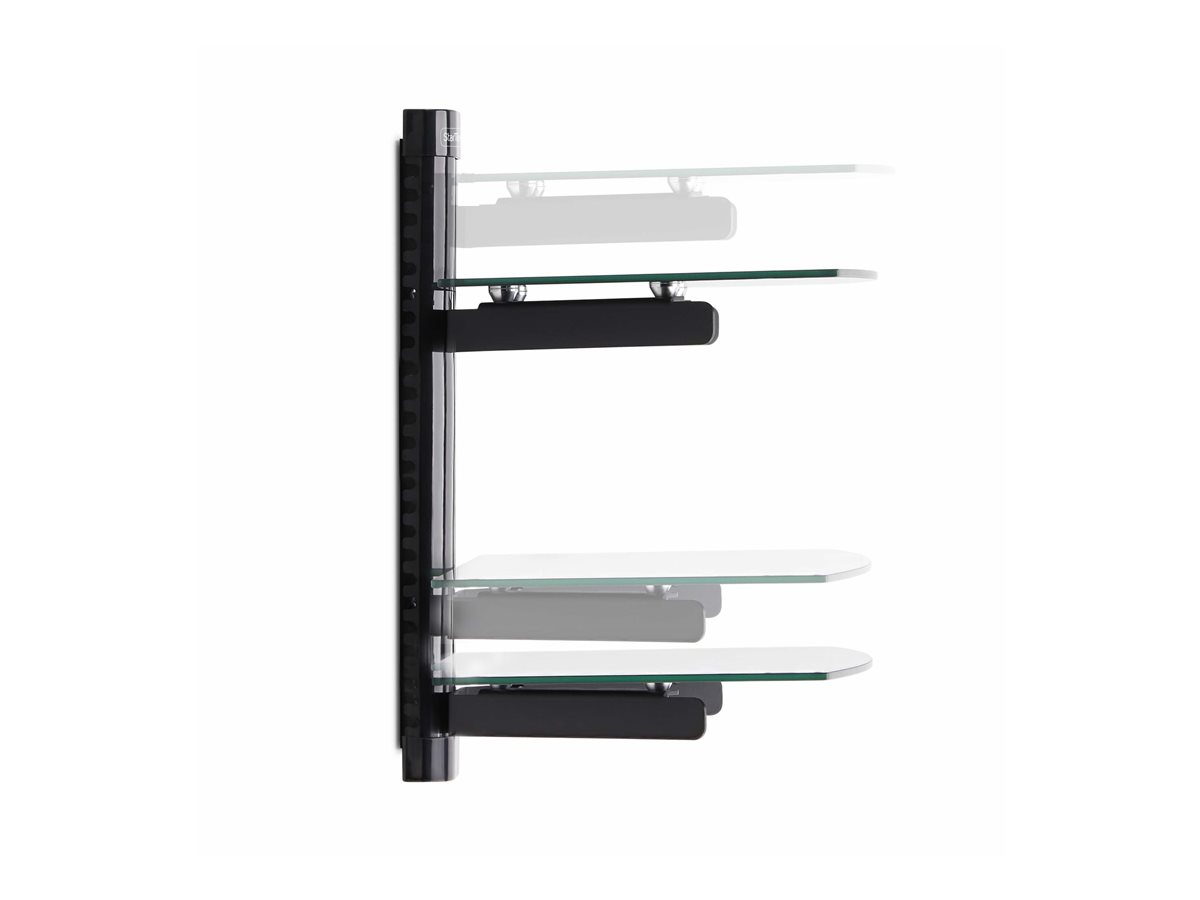 StarTech.com Dual Floating Wall-Mounted AV Shelves, Adjustable Height Shelf For Under TV, Organize A/V Equipment On Black Tempered Glass Shelves police - pro komponenty audio/video - černá – foto 8