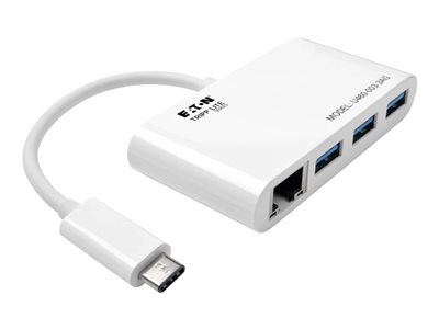 Tripp Lite 3-Port USB-C to USB-A Hub Portable w/ Gigabit Ethernet Port RJ45