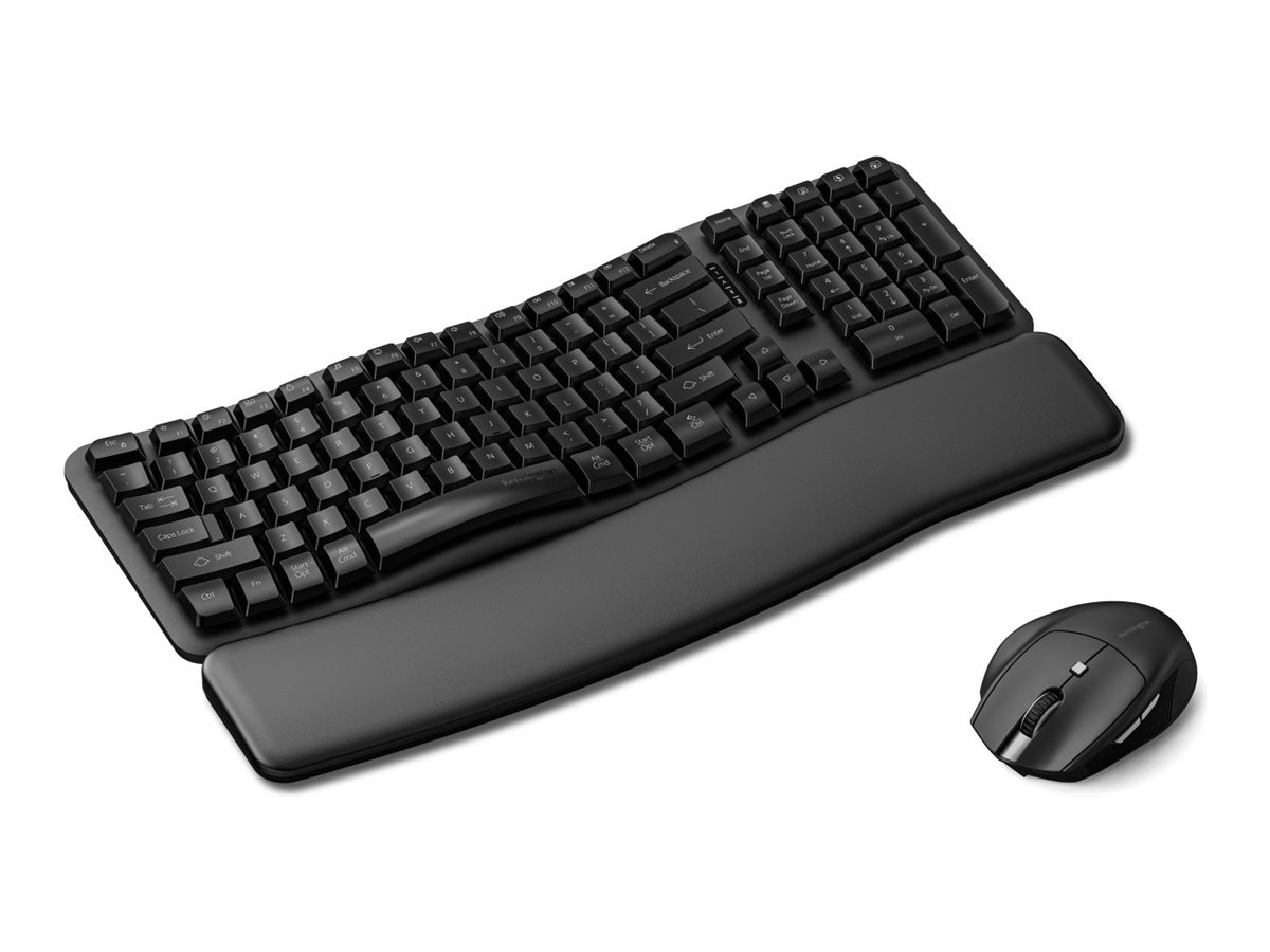 Kensington Pro Fit Ergo KM620-RC keyboard and mouse set rechargeable EQ 98% full size Product shot Right side 77650