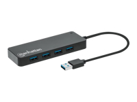 Manhattan USB-A Dock/Hub, Ports (x7): USB-A (x7), 5 Gbps (USB 3.2 Gen1 aka USB 3.0), External Power Supply Not Needed, Cable 15cm, SuperSpeed USB, Black, Three Year Warranty, Blister