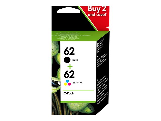 Hp 62 2 Pack Pigmented Black Colour Cyan Magenta Yellow Original Ink Cartridge