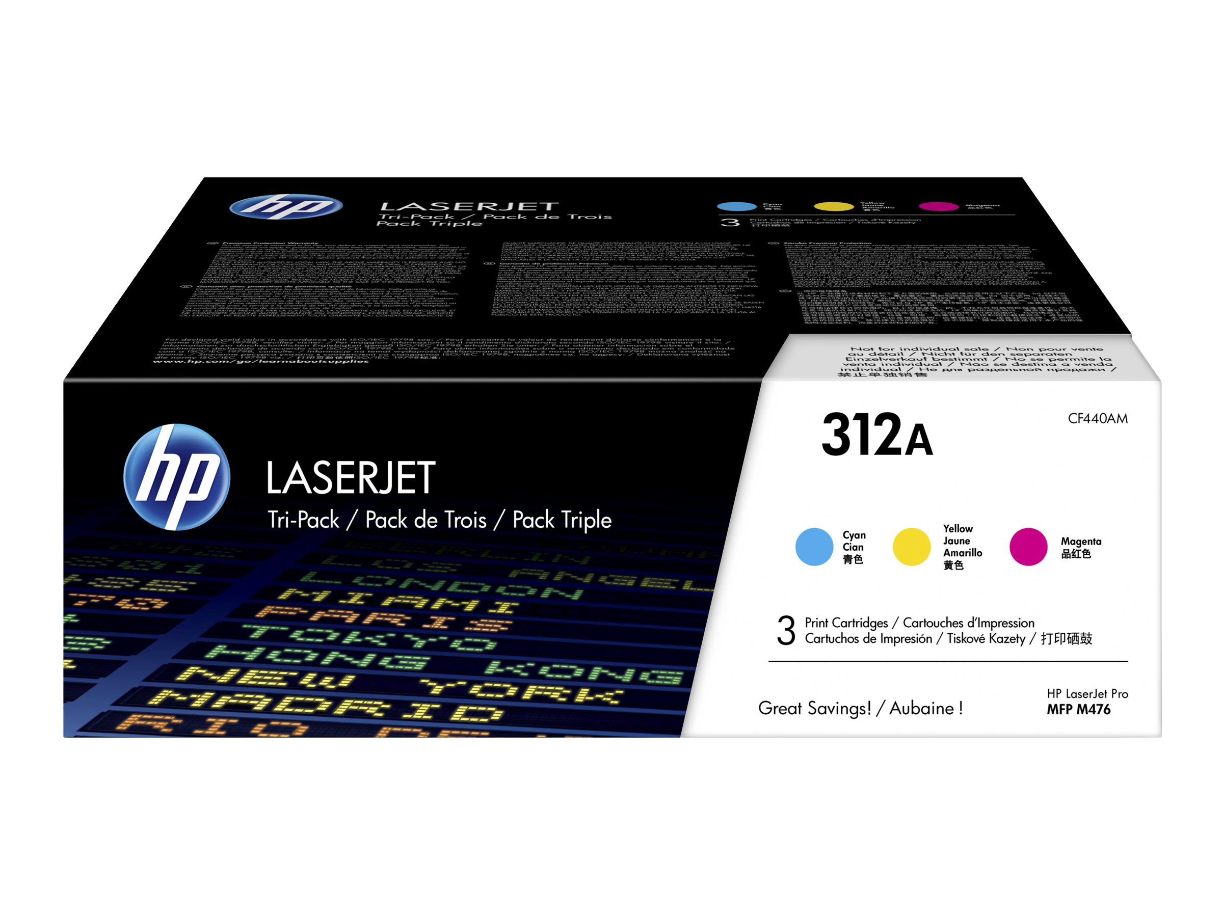 Hp 312a 3 Pack Yellow Cyan Magenta Original Laserjet Toner Cartridge Cf440am