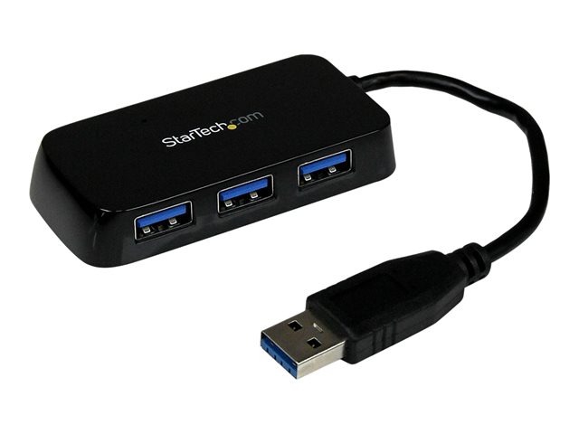 StarTech.com Hub USB 3.0 4 ports - Mini Hub USB3 Externe (Câble integre) -  Concentrateur USB 3 - 4x USB à (F), 1x USB à (M) Noir (ST4300MINU3B)