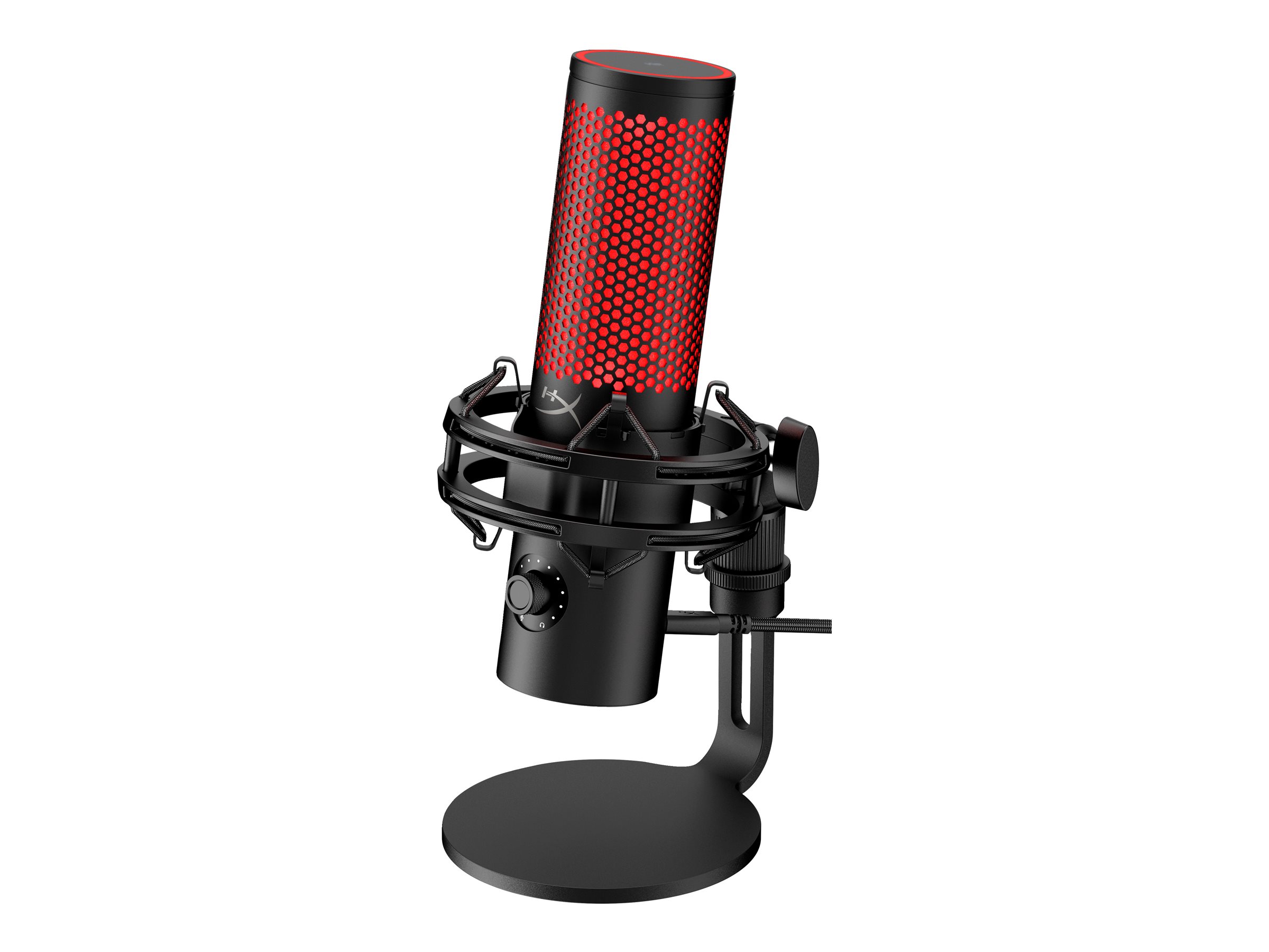 Micrófono Gaming Hyperx Quadcast 2 Black,  Indicadores LED de estado del micrófono, Controles intuitivos integrados, Sensor pulsar para silenciar