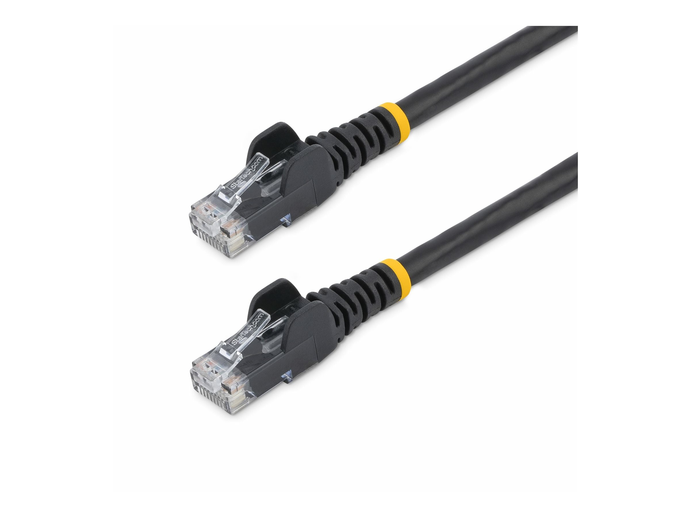 An image of Startech 75ft CAT6 Ethernet Cable, 10 Gigabit Snagless RJ45 650MHz 100W PoE Patch Cord, CAT 6 10GbE UTP Network Cable w/Strain Relief, Black, Wiring is UL Certified/TIA - Category 6 - 24AWG (N6PATCH75BK) - patch cable - 22.9 m - black