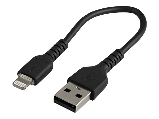 Image of StarTech.com 15cm(6 in) Durable Black USB-A to Lightning Cable, Heavy Duty Rugged Aramid Fiber USB Type A to Lightning Charger/Sync Power Cord, Apple MFi Certified iPad/iPhone 12 Pro Max - iPhone 7/8/11/11 Pro (RUSBLTMM15CMB) - Lightning cable - Lightning