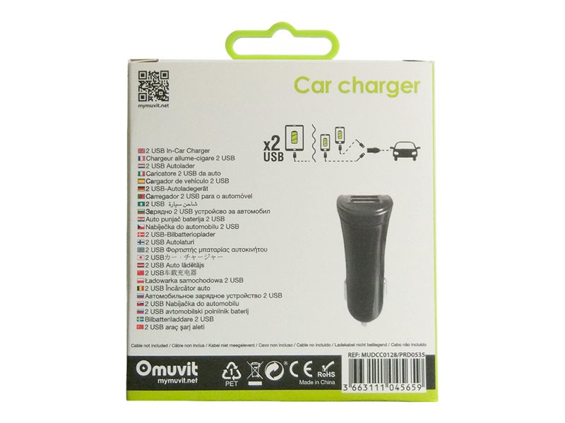 Muvit - spring chargeur voiture 2USB 3,4a noir