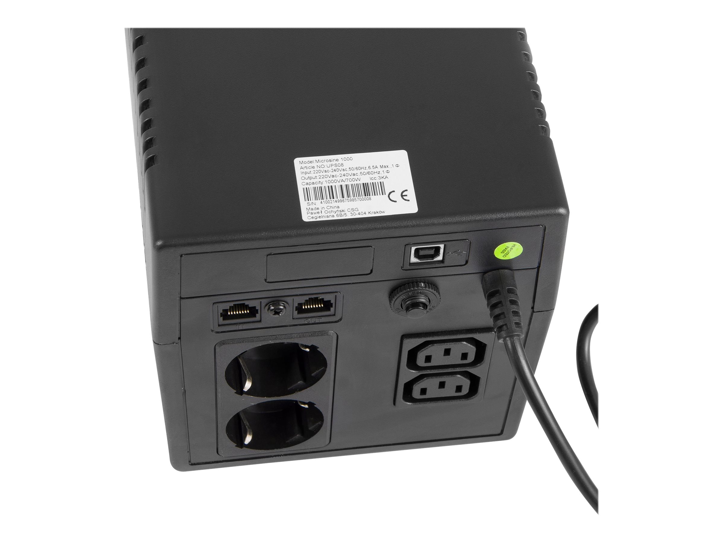 Zasilacz awaryjny UPS Green Cell Line-Interactive Microsine LCD 1000VA 700W