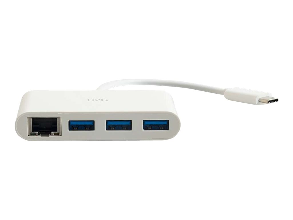 C2G USB C Ethernet and 3 Port USB Hub White - Hub - 3 Ports - síťový adaptér - USB-C - Gigabit Ethernet x 1 + USB 3.0 x 3 – foto 2
