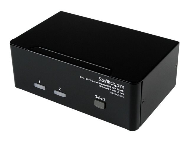 Image of StarTech.com 2 Port KVM Switch - DVI and VGA w/ Audio and USB 2.0 Hub - Dual Monitor / Display / Screen KVM Switch - DVI VGA (SV231DDVDUA) - KVM / audio / USB switch - 2 ports