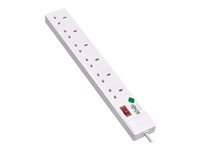 Tripp Lite 6-Outlet Surge Protector - British BS1363A Outlets, 220-250V AC, 13A, 1.8 m Cord, BS1363A Plug, White - surge prot