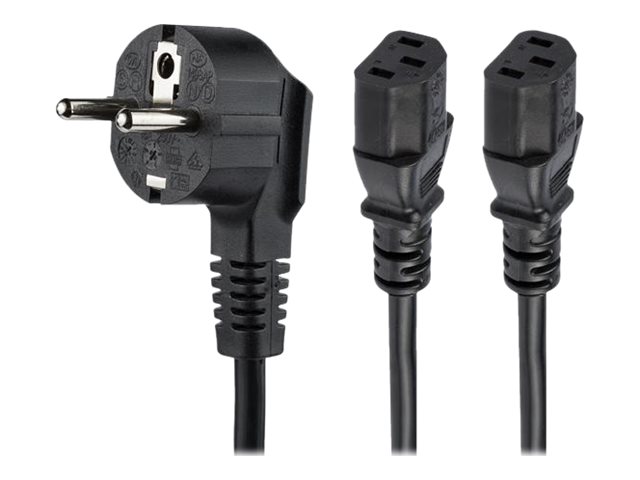 StarTech.com 2m (6ft) Computer Power Cord, 18AWG, EU Schuko to 2x C13 Power Cord, 10A 250V, Black Replacement AC Cord, TV/Monitor Power Cable, Schuko CEE 7/7 to IEC 60320 2x C13 Power Cord