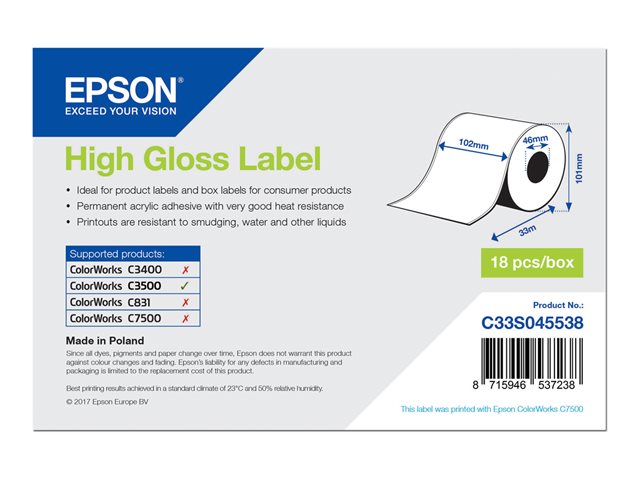 EPSON High Gloss Label - Continuous Roll C33S045538
