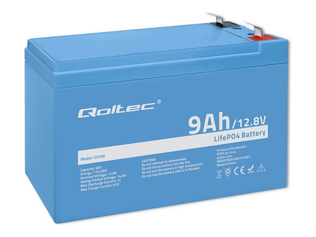 Akumulator LiFePO4 Qoltec Litowo-Żelazowo-Fosforanowy | 12.8V | 9Ah | 115.2Wh | BMS