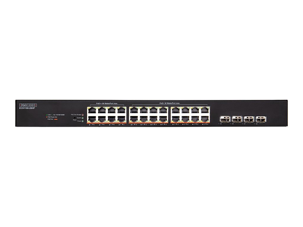 Edge-Core ECS1100 Series ECS1100-28HP switch 28 ports smart Product shot Front 79650