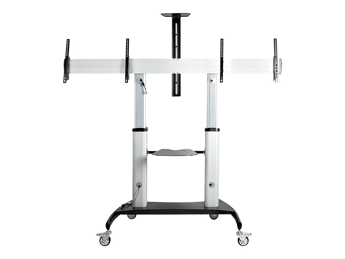 StarTech.com Dual TV Cart for 37-60in VESA TVs up to 110lb (50kg) each, Height Adjustable TV Mount, Mobile Display Cart w/ Webcam & Equipment Shelves, Lockable Casters, TV Cart on Wheels - Rolling TV Stand (STNDMTVDUO) vozík - pro 2 monitory / zahnuté monitory – foto 2