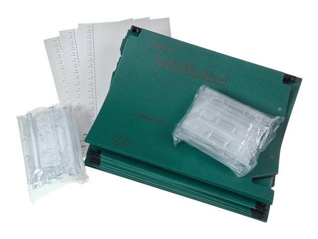 Rexel Crystalfile Classic Hanging File Capacity 150 Sheets Tabbed Green Pack Of 50