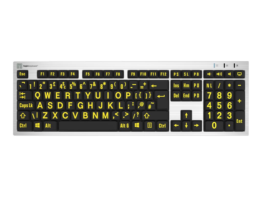 An image of LogicKeyboard Largeprint - keyboard - QWERTY - UK - yellow on black - with LogicLight Input Device