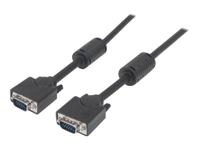 Manhattan SVGA Monitor Cable with Ferrite Cores, HD15, 3m, Male to Male, Compatible with VGA, Shielded with Ferrite Cores to help minimise EMI interference for improved video transmission, Black, Lifetime Warranty, Polybag