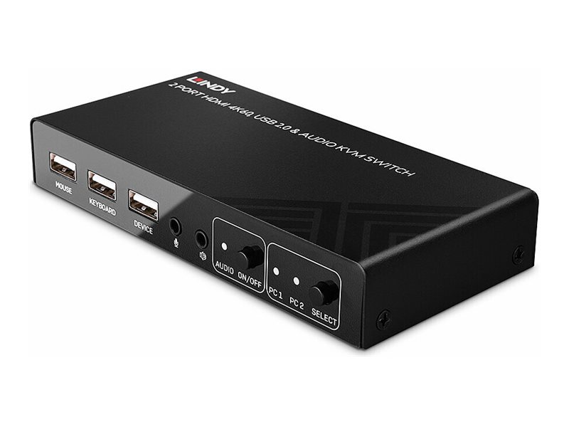 LINDY 2 Port HDMI 4K60, USB 2.0 & Audio