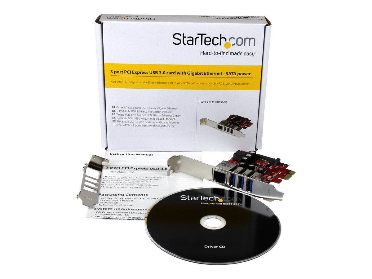 StarTech.com 3 Port PCI Express USB 3.0 Card + Gigabit Ethernet - Fits Standard & Low-Profile PCs - UASP Supported - Optional SATA Power (PEXUSB3S3GE) - síťový / USB adaptér - PCIe 2.0 - USB 3.0 x 3 + 1000Base-T x 1 – foto 6