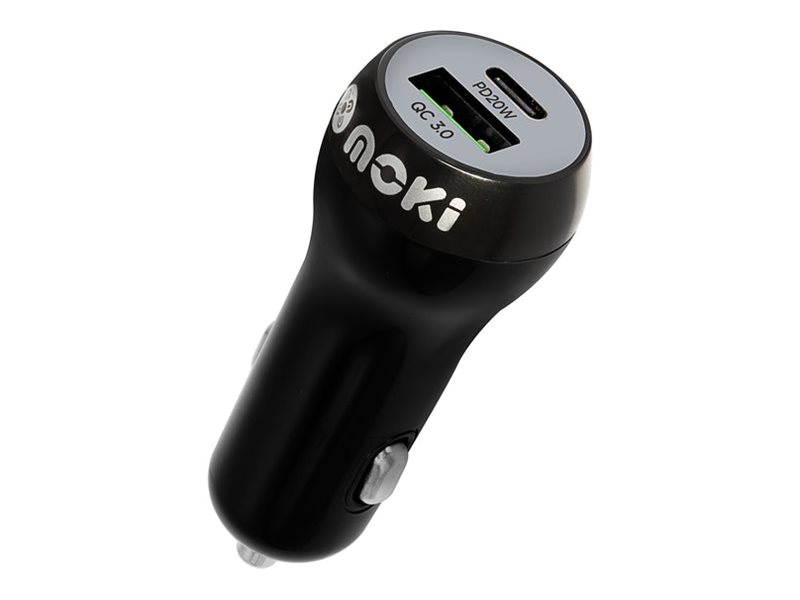 Moki car power adapter USB USB-C 3.1 20 Product shot Right-angle 79550