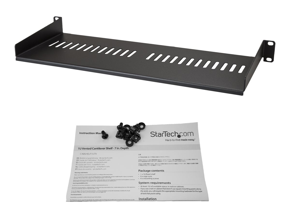 StarTech.com 1U Vented Server Rack Cabinet Shelf, 7in Deep Fixed Cantilever Tray, Rackmount Shelf for 19" AV/Data/Network Equipment Enclosure w/ Cage Nuts & Screws, 44lbs Weight Capacity - 1U Vented Rack Shelf (CABSHELF1U7V) - police skříně - 1U – foto 2