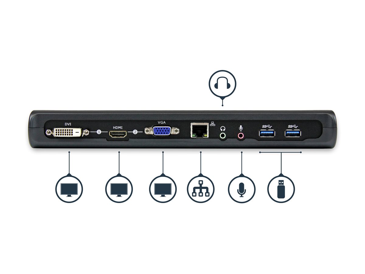 StarTech.com USB 3.0 Docking Station with HDMI and DVI/VGA - Dual Monitor - Universal Laptop Dock - Mac and Windows Compatible (USB3SDOCKHDV) - dokovací stanice - USB - VGA, HDMI - 10Mb LAN – foto 8
